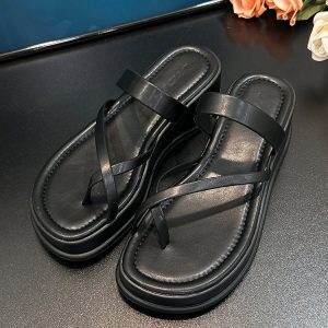 Trendy Thick-Soled Wedge Flip-Flops for Women - Summer Outdoor Fashion 2025, Stylish Beach Footwear