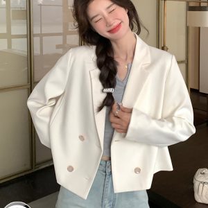 Trendy White Blazer for Women, Unique Short Thin Suit for Spring & Autumn 2025, Stylish Casual Wear