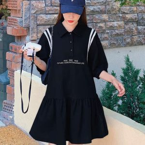 Trendy Women's Casual Polo Dress - Summer 2025 Loose Fit College Style T-Shirt Dress for Leisure Sports and Everyday Wear