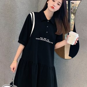Trendy Women's Casual Polo Dress - Summer 2025 Loose Fit College Style T-Shirt Dress for Leisure Sports and Everyday Wear