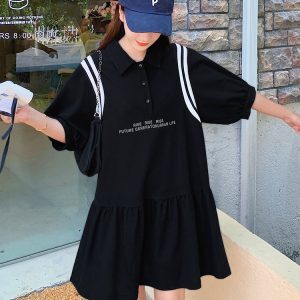 Trendy Women's Casual Polo Dress - Summer 2025 Loose Fit College Style T-Shirt Dress for Leisure Sports and Everyday Wear