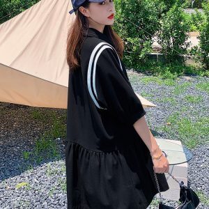 Trendy Women's Casual Polo Dress - Summer 2025 Loose Fit College Style T-Shirt Dress for Leisure Sports and Everyday Wear