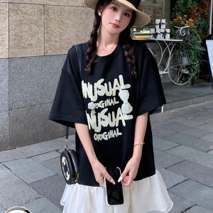 Trendy Women's Fishtail T-Shirt Dress - Unique Loose Design for Summer, Stylish Age-Reducing Look