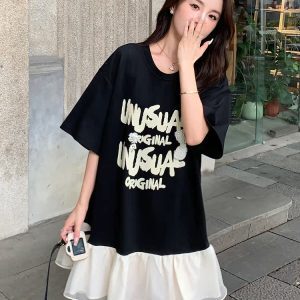 Trendy Women's Fishtail T-Shirt Dress - Unique Loose Design for Summer, Stylish Age-Reducing Look