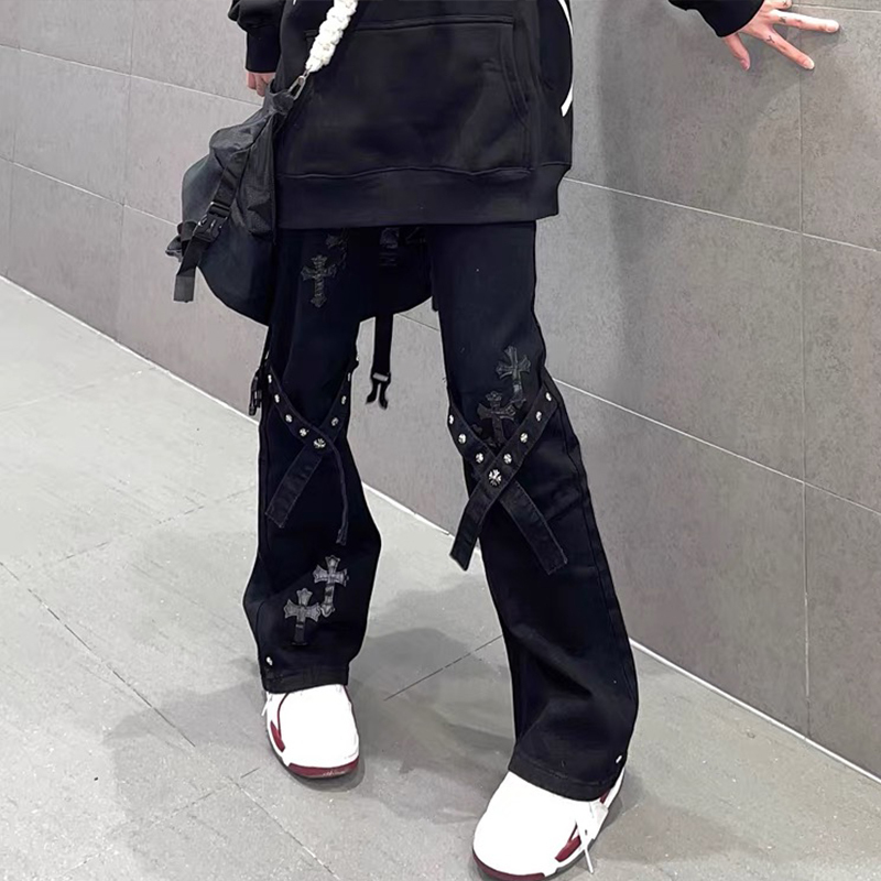 Trendy Women's Floor-Length Flared Jeans - High Street Vibe, Straight Loose Fit, Niche Design