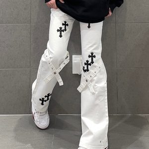 Trendy Women's Floor-Length Flared Jeans - High Street Vibe, Straight Loose Fit, Niche Design