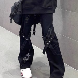 Trendy Women's Floor-Length Flared Jeans - High Street Vibe, Straight Loose Fit, Niche Design