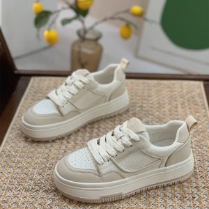 Trendy Women's Genuine Leather Board Shoes, Thick-Soled Black and White Panda Style, Versatile Spring Autumn Footwear 2025