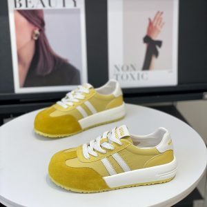 Trendy Women's Genuine Leather Lace-Up Color-Block Thick-Soled Casual Shoes for Spring 2025, Versatile Small Board Style