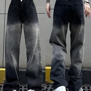 Trendy Women's High-Waisted Black and Gray Wide-Leg Pants - Casual Versatile American High Street Style
