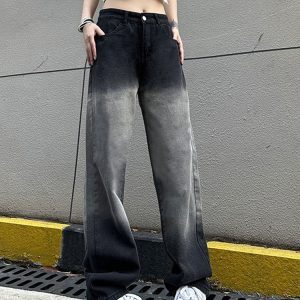 Trendy Women's High-Waisted Black and Gray Wide-Leg Pants - Casual Versatile American High Street Style