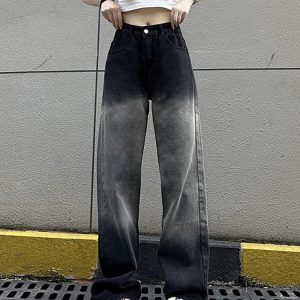 Trendy Women's High-Waisted Black and Gray Wide-Leg Pants - Casual Versatile American High Street Style