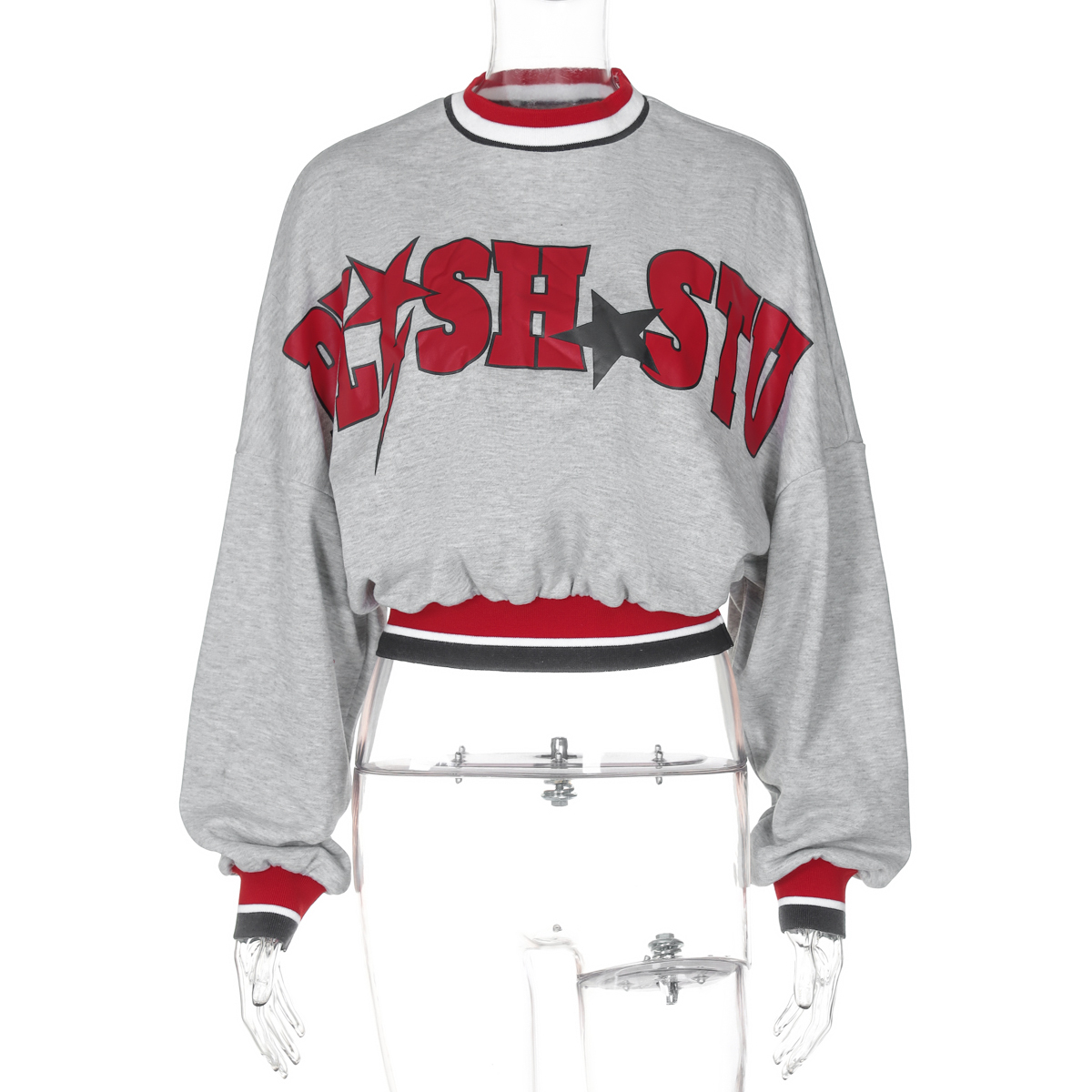 Trendy Women's Long Sleeve Sweatshirt with Letter Print, Spliced Round Neck, Casual Loose Fit for Street Fashion Style