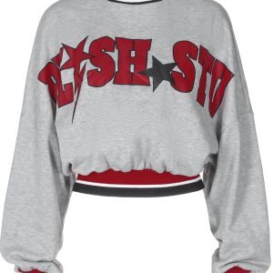 Trendy Women's Long Sleeve Sweatshirt with Letter Print, Spliced Round Neck, Casual Loose Fit for Street Fashion Style