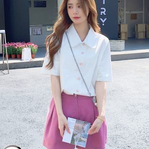 Trendy Women's Summer 2025 Two-Piece Set - Stylish Short Sleeve Shirt and Shorts Outfit for Everyday Wear