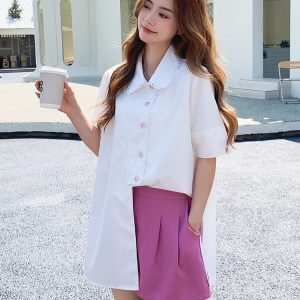 Trendy Women's Summer 2025 Two-Piece Set - Stylish Short Sleeve Shirt and Shorts Outfit for Everyday Wear