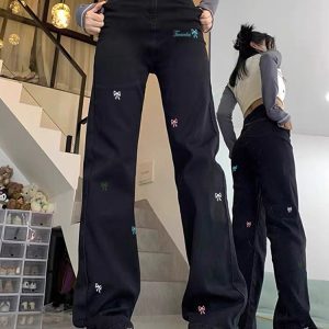 Trendy Women's White High-Waisted Wide-Leg Jeans - Casual American High Street Style, Versatile Slim-Fit Floor-Length Design