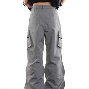 Trendy Workwear Wide-Leg Functional Streetwear Pants with Zip Pockets for Men and Women - Hip-Hop Style, Urban Fashion