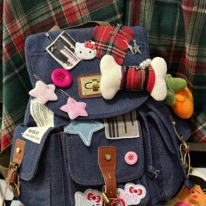Trendy Y2K Large-Capacity Denim Backpack for Women, Stylish Retro Bag, Versatile Fashion Backpack