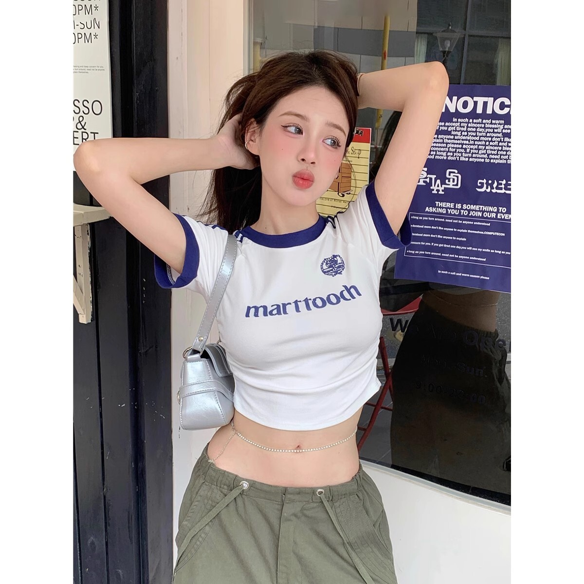 Trendy Y2K Short Sleeve T-Shirt for Women, Niche Jazz Dance Top, K-Pop Performance Outfit, Stylish Girl Group Look