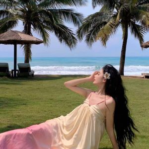 Tulip Yellow Gradient Spaghetti Strap Dress - French-Style Ultra-Fairy Vacation Floral V-Neck Dress for Seaside Vibes