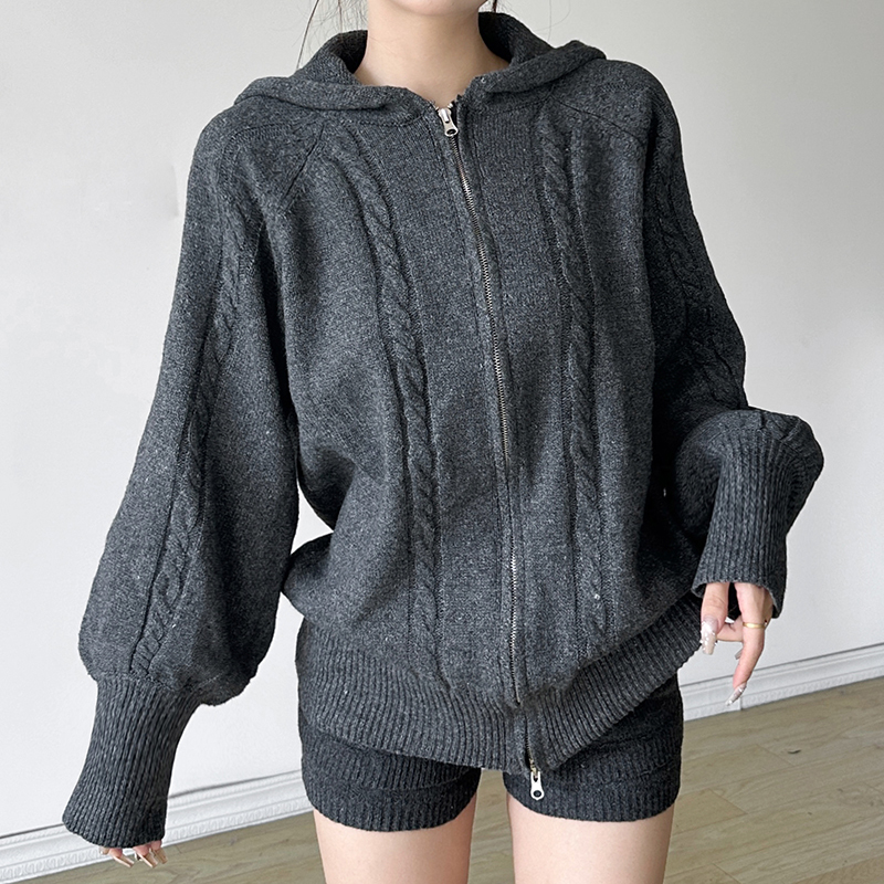 Twisted Braided Zipper Hoodie - Loose Fit Versatile Sports Casual Sweater Jacket in Solid Color for Everyday Wear