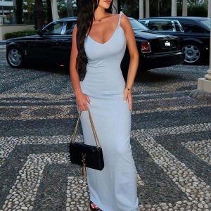 Twisted Strap Backless Bodycon Dress for Women - Elastic Slim Fit, High Waist, Sexy Long Dress in European and American Instagram Style