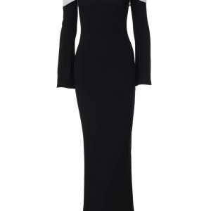 Two-Tone Spliced Off-the-Shoulder Long Sleeve Dress for Women, Fitted Knee-Length Skirt, European American Instagram Style