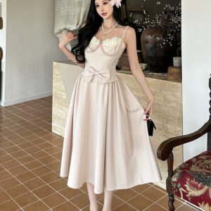 Two-Tone Strapless Long Skirt Dress with Cinched Waist - Luxurious Princess Style, Elegant Heavy Craftsmanship