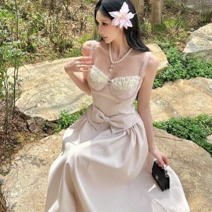 Two-Tone Strapless Long Skirt Dress with Cinched Waist - Luxurious Princess Style, Elegant Heavy Craftsmanship