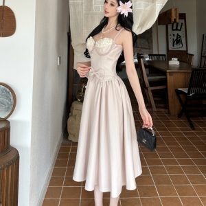 Two-Tone Strapless Long Skirt Dress with Cinched Waist - Luxurious Princess Style, Elegant Heavy Craftsmanship