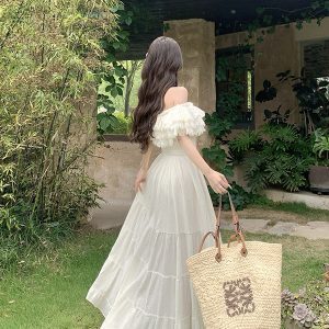 Ultra-Fairy Off-Shoulder Dress with Fringe Design - French-Style Oversized Heavy-Duty Vacation Dress for Women