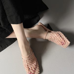 Unique Fishnet Half Slippers with Woven Mesh, Hollow-Out Irregular Heel High-Heeled Outdoor Sandals for Women - Summer Style