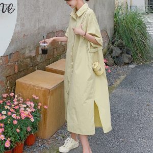 Unique High-End Shirt Dress for Women - Summer 2025, Stylish Loose Fit, Relaxed Long Design, Trendy Fashion Statement