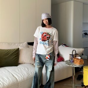 Unisex American Retro Graffiti Distressed Ripped Jeans - Loose Straight High Street Style Long Pants