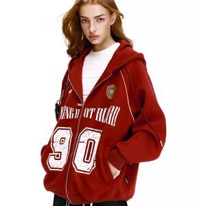 Unisex American Vintage Letter Print Cardigan Hoodie - Blockcore Casual Style for 90s Inspired Fashion