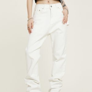 Unisex Black Straight Leg Jeans, Slim Fit, Trendy American Streetwear Casual Pants for Men and Women