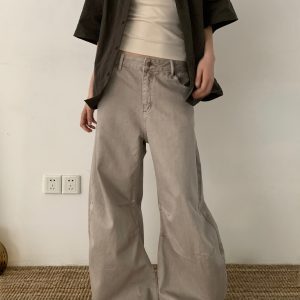 Unisex Deconstructed Loose High Street Jeans - American Retro Washed Curved Blade Design, Trendy Long Pants