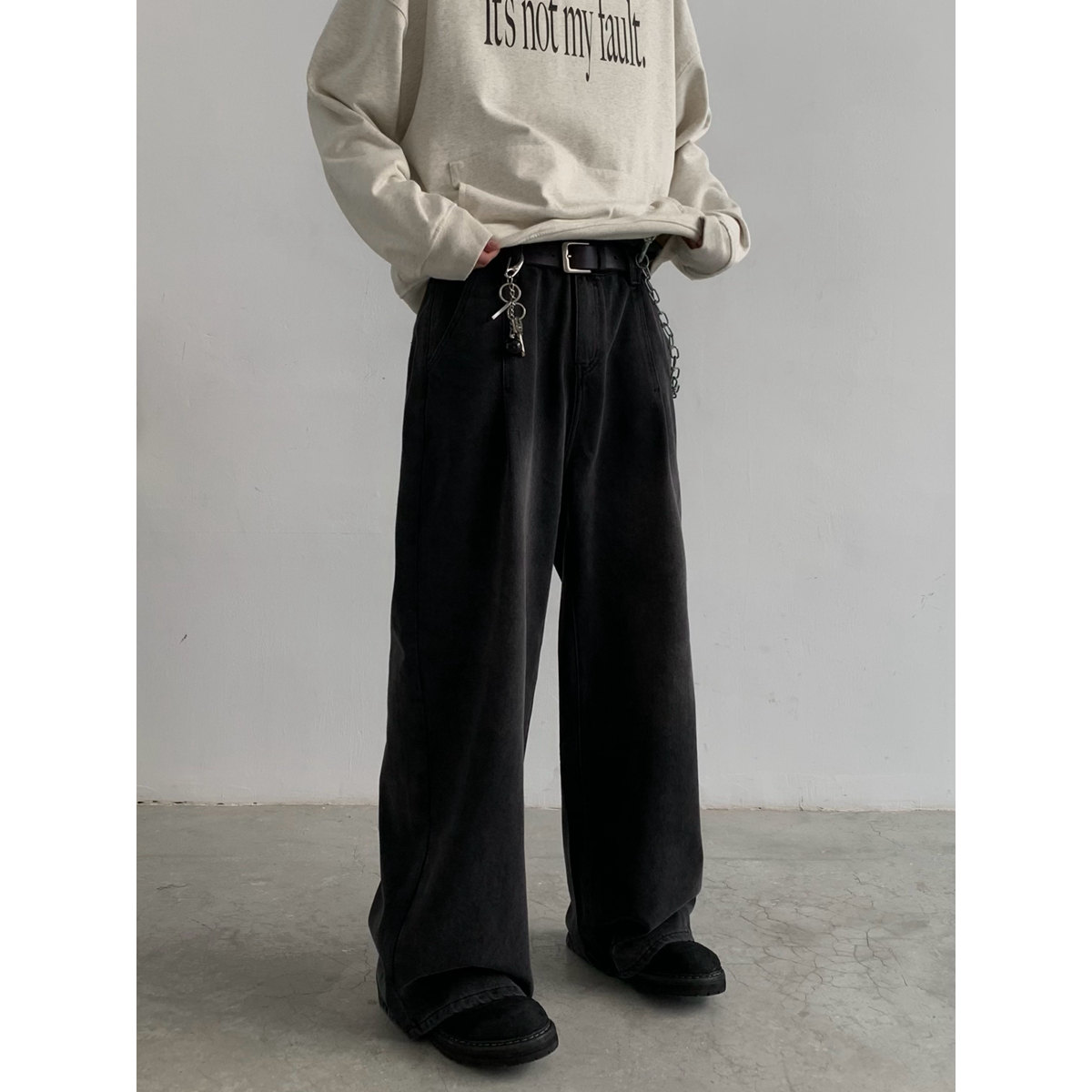 Unisex Floor-Length High Design Silhouette Washed Clean Fit Long Pants - American Streetwear Style Jeans