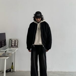 Unisex Floor-Length High Design Silhouette Washed Clean Fit Long Pants - American Streetwear Style Jeans