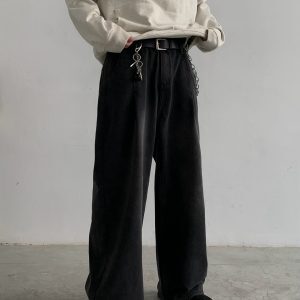 Unisex Floor-Length High Design Silhouette Washed Clean Fit Long Pants - American Streetwear Style Jeans