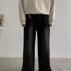 Unisex Floor-Length High Design Silhouette Washed Clean Fit Long Pants - American Streetwear Style Jeans