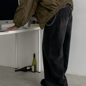 Unisex Floor-Length High Design Silhouette Washed Clean Fit Long Pants - American Streetwear Style Jeans