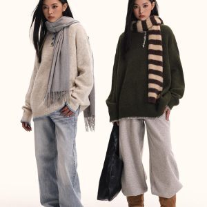 Unisex Hand-Sewn Henry Collar Sweater - Loose Fit American Vintage Style Top Jacket
