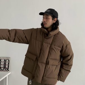 Unisex High Neck Short Puffer Jacket - Thickened Winter Outdoor Coat for Men and Women - Fashionable Mountain Series