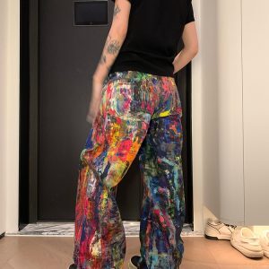Unisex Ink Splash Tie-Dye Wide-Leg Pants - Trendy American Style Loose Fit Straight Leg Long Pants for Men and Women