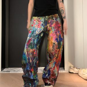 Unisex Ink Splash Tie-Dye Wide-Leg Pants - Trendy American Style Loose Fit Straight Leg Long Pants for Men and Women