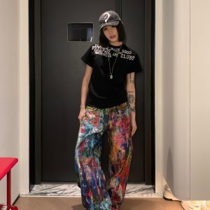 Unisex Ink Splash Tie-Dye Wide-Leg Pants - Trendy American Style Loose Fit Straight Leg Long Pants for Men and Women