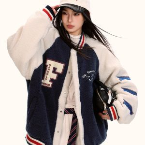Unisex Lambswool Padded Baseball Jacket - Vintage American Style Cotton Coat for Autumn and Winter, Trendy Loose Fit