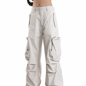 Unisex Large Pocket Work Cargo Pants - Loose Fit Gray Straight-Leg Paratrooper Style for Outdoor Adventure